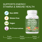 Fruits & Veggies Formula - 27 Premium Whole Foods - Organic Ingredients - Equals 3 Servings of Fruits & Vegetables - Improve Energy, Focus & Immune Function - Fiber - Antioxidants - 60ct (30 Serv)