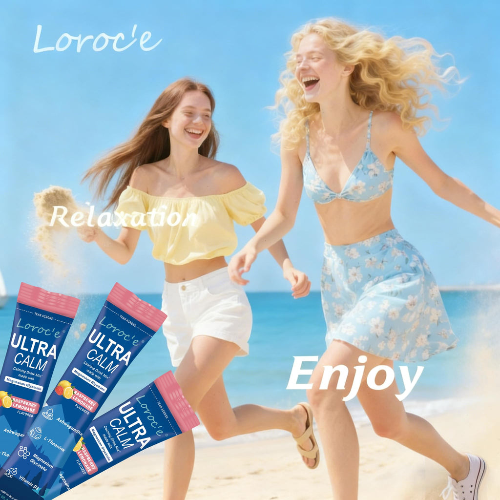 Loroc'e UltraCalm Super Cortisol Reducer Drink, Magnesium Glycinate (30 Servings), L-theanine, Ashwagandha, Vitamin D, No Sugar, Raspberry Lemonade Sleep Aid Powder