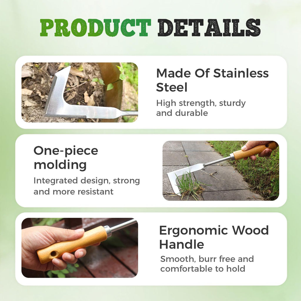 NEKSKA Crack Weeder Tool with L-Shaped Blade, Stainless Steel Weed Scraper for Sidewalk Cracks, Driveway, Patio, Manual Crevice Weeding Tool, 7-Shaped Blade for Paver Weed Removal (D)