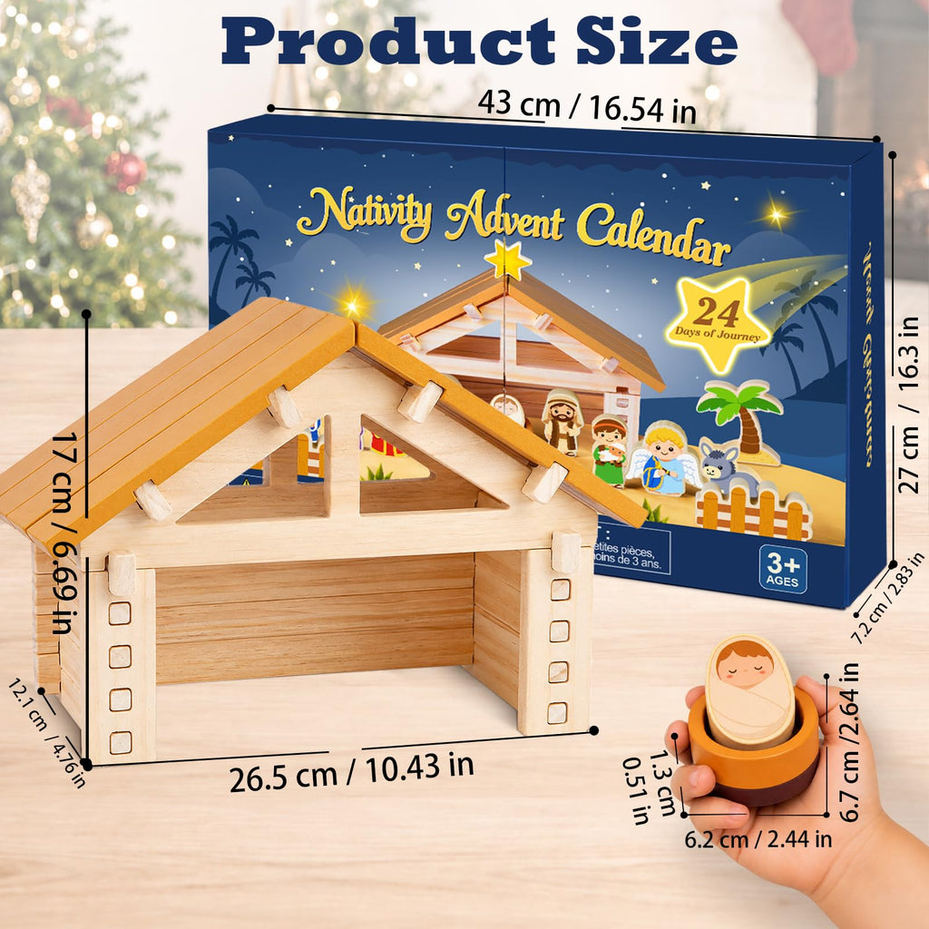 Wooden Nativity Advent Calendar 2026 for Kids, Nativity Scene Set Gifts