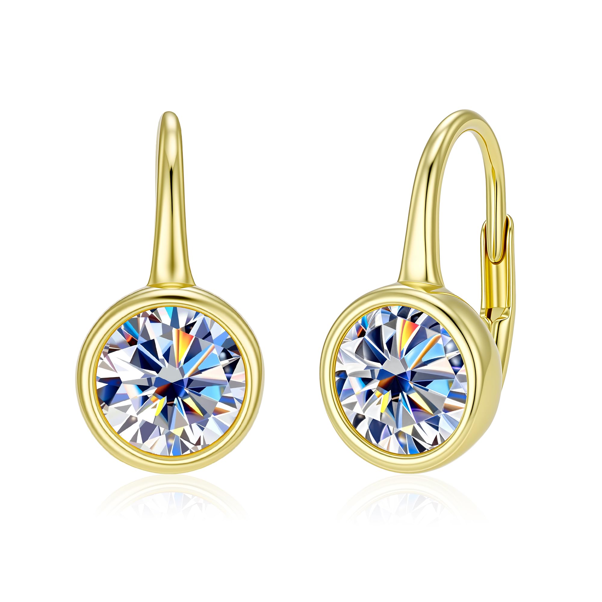 Moissanite Hoop Dangle Earrings for Women Gold Diamond Bezel Drop Earrings