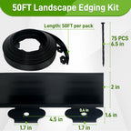 Quibbay 2 Inch x 50FT Landscape Edging Border with 75 Anchoring Spikes, No Dig Garden Border Edging Kit, Plastic Lawn Edging Border for Landscaping Garden Flower Beds Lawn Yard Paver Pathway, Black