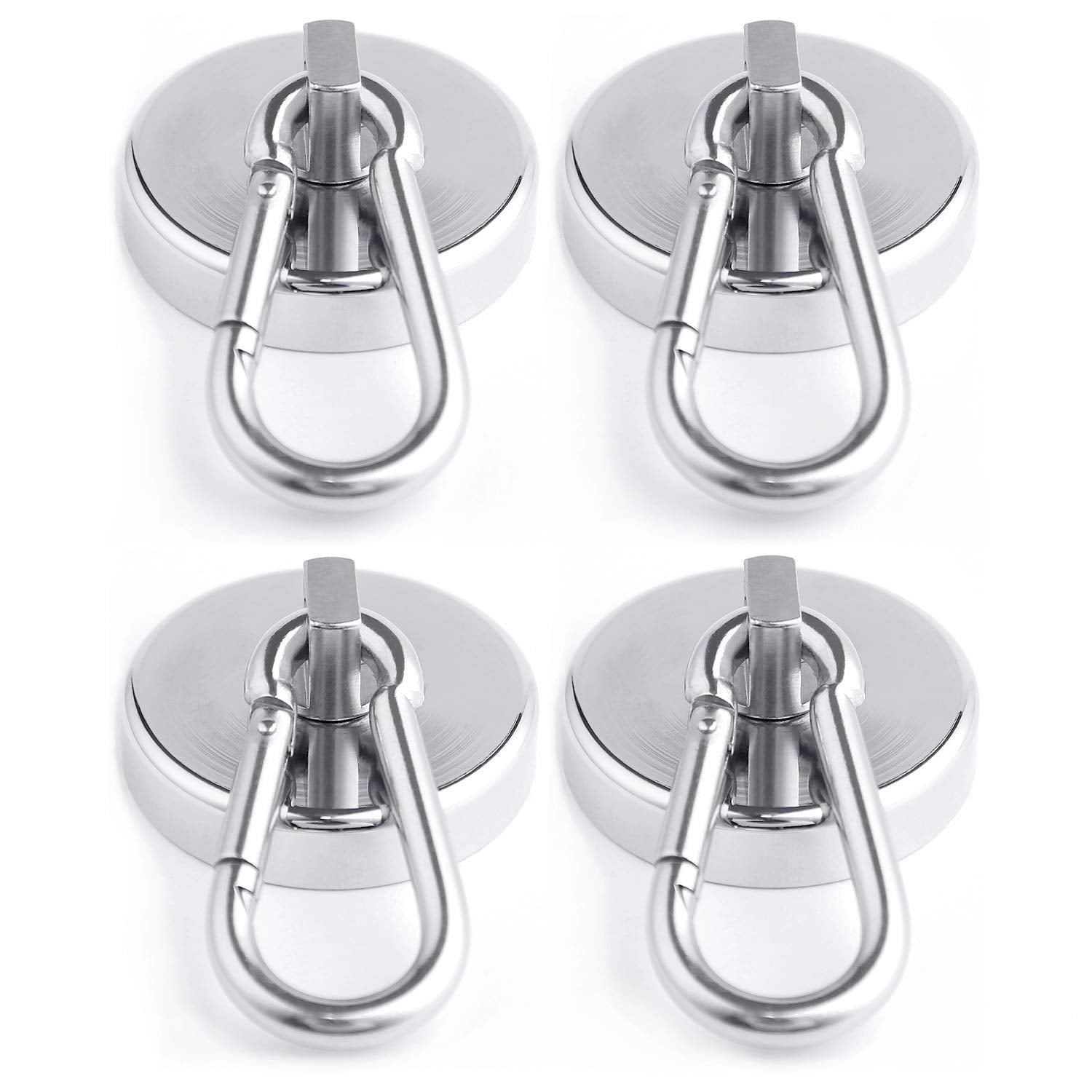 WELLZEER Magnetic Hooks 170lbs Magnet Hooks Carabiner for Hanging Refrigerator Strong Large Heavy Duty Neodymium Magnet (170LBS-4PACK)