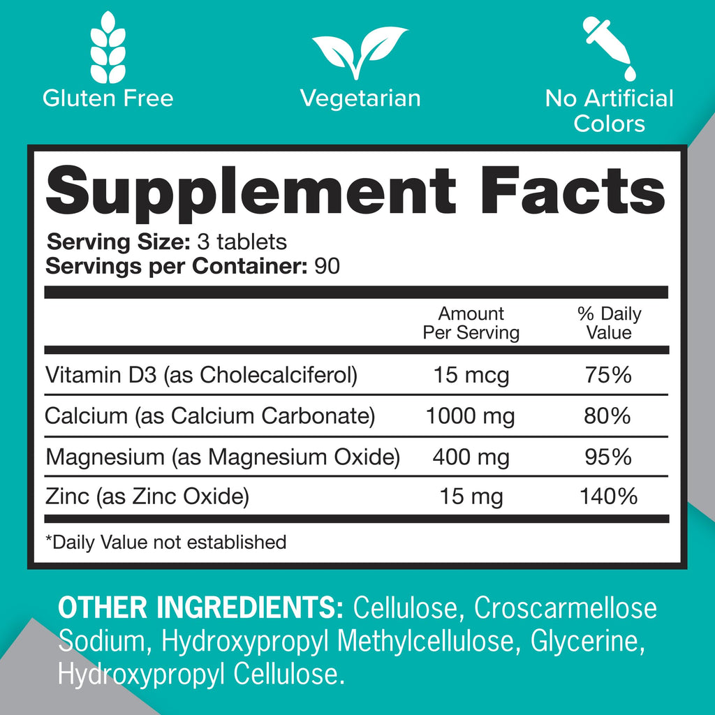 Qunol Calcium 3 in 1 Tablets with Calcium, Magnesium & Zinc for Immune Support, Bone, Nerve, and Muscle Health Supplement, 270 Count
