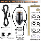 Lamp Making Kit,Make a Lamp or Repair Kit, 3-Way Lamp Socket with Matching Cord and Harp Set, Wiring Kit for Table Floor Lamp,Essential Hardware for DIY Light Design or Repair (Black, 2)