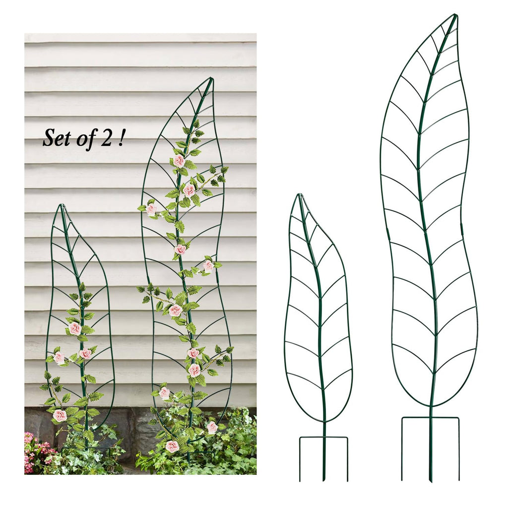 Garden Trellis Plant Support Trellis Green Leaf Trellis Garden Decoration for Climbing Vines Floral Metal Trellis Set of 2（Green）