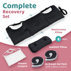 Zomaple Mastectomy Recovery Pillow with Strap, Swirly Gel Pack, Seat Belt Cover & Shower Lanyard – Post-Op Essentials, Breast Augmentation/Reduction & Recovery Supplies – Washable Cover for Comfort
