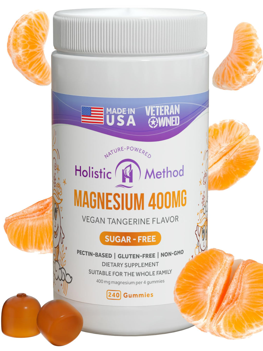 Magnesium Citrate Gummies - Sugar-Free, Vegan and Non-GMO for Better Sleep and Relaxation - No Sugar Alcohol - Magnesium Supplement for Adults, Teens and Kids - Tangerine - 240 Gummy