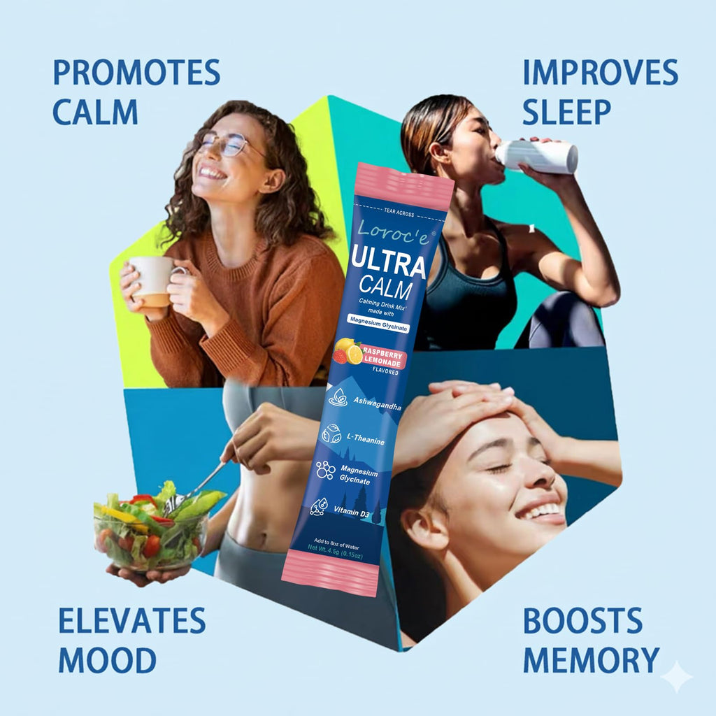 Loroc'e UltraCalm Super Cortisol Reducer Drink, Magnesium Glycinate (30 Servings), L-theanine, Ashwagandha, Vitamin D, No Sugar, Raspberry Lemonade Sleep Aid Powder