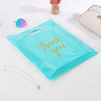 MUKOSEL 100Pcs Thank You Merchandise Bags, Extra Thick 2.36 Mil 12x15 In Retail Shopping Bags for Goodie bags Party Stores Boutique Clothes Business Gift, Reusable Plastic Bags with Handle (Blue)