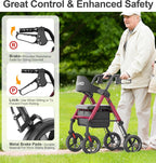 HOMLAND Walkers for Seniors with Seat, Foldable Rollator Walker, Reinforced Aluminum Frame, 8" Big Rubber Wheels for All Terrain, Height Adjustable Lightweight Rolling Walker