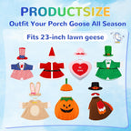 Nesfanchu 7 Set Holiday Porch Goose Outfits for 23" Lawn Goose Statue,All Seasons Goose Clothes Bundle with Valentine St Patrick Easter 4th of July Halloween Thanksgiving Christmas Costumes