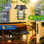 Solar Lanterns Outdoor Waterproof, High Brightness Hanging Solar Lights for Outside with Wall Hooks, Halloween Decor Retro Metal Outdoor Lanterns Auto On/Off for Patio, Yard Decor, Black,4Pack