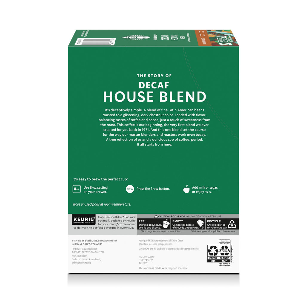 Starbucks K-Cup Coffee Pods, Decaf House Blend Medium Roast, 22 Count