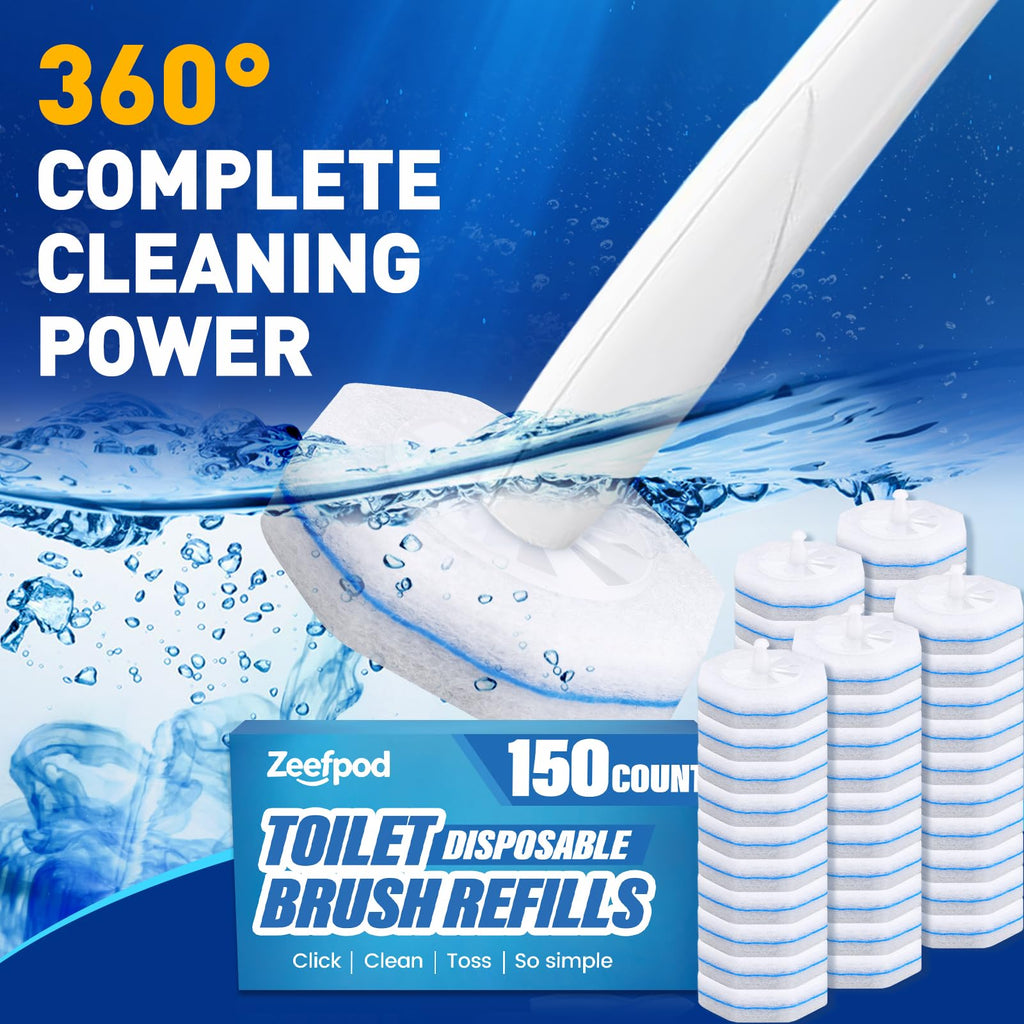Zeefpod Toilet Brush Refills, Disposable Toilet Bowl Cleaner Refills for Toilet Cleaner Wand, Single-Use Hygienic Scrubber Pads, 150 Count