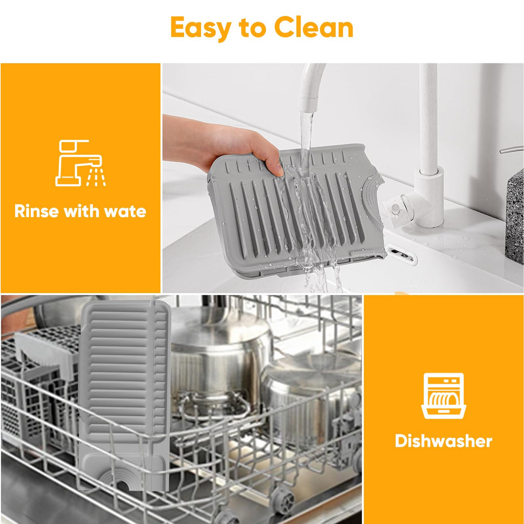 24'' Folding Faucet Mat for Kitchen Sink Splash Guard[7° Slope Fast Self-draining][Snap Lock Fit] Kitchen Sink Faucet Mat Splash Guard Kitchen Sink Area Water Splash Guard Behind Faucet Draining Mat