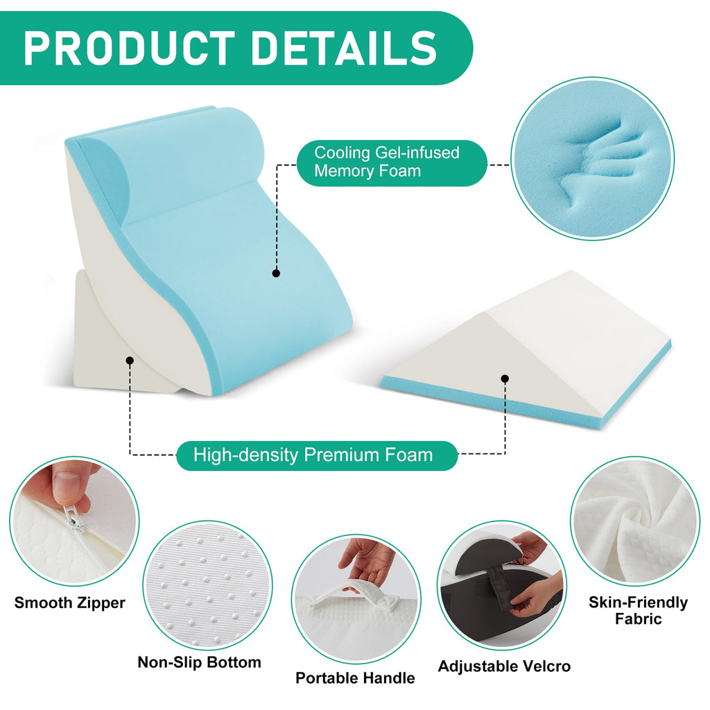 Bambulex 4PCS Wedge Pillow Set for After Surgery, Orthopedic Bed Wedge Pillow for Back Pain Relief, Sitting Up in Bed, Acid Reflux, Adjustable Post Surgery Pillows for GERD, Snoring, White/Grey
