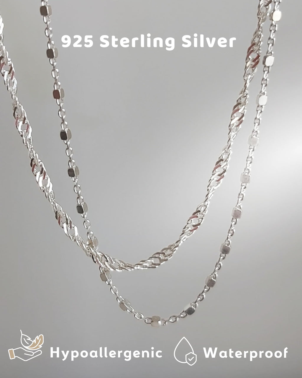 Annika Bella Double Stranded Sterling Silver Bracelet for Women, Dainty Waterproof Chain Bracelet for Women, Teen (Twirl & Satellite Chains)