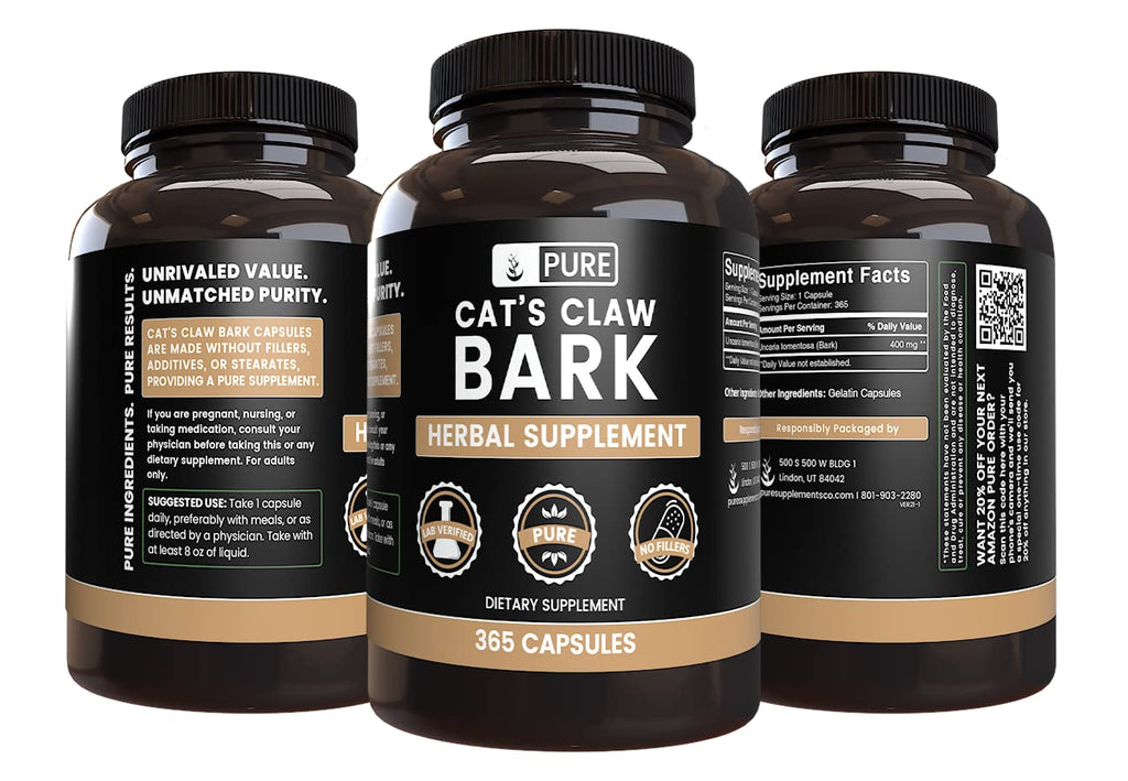 Pure Original Ingredients Cat's Claw Bark (365 Capsules) No Magnesium Or Rice Fillers, Always Pure, Lab Verified