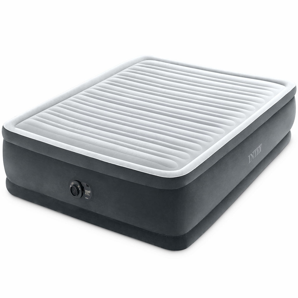 Intex 64417ED 22in Queen Dura-Beam Comfort Plush High-Rise Inflatable Air Mattress with Built in Pump for Travel and Camping, 600lb Weight Capacity