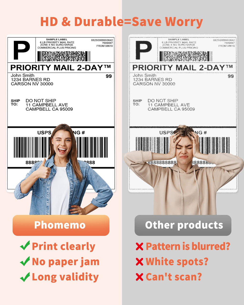 Phomemo 4X6 Thermal Labels for Shipping Packages, Address, Printer Label Paper 4x6 Shipping Labels Compatible with Rollo Zebra Brother MUNBYN Phomemo Nelko Omezizy Thermal Printer, 250 PCS/Roll