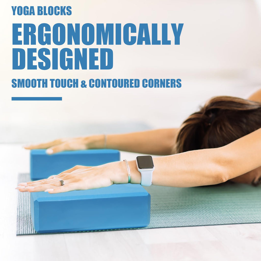 2 Pcs Yoga Blocks, 9"x6"x3" Foam Blocks Yoga Props for Pilates Stretching and Meditation Exercise Blocks Lightweight Yoga Essentials (Blue, normal)