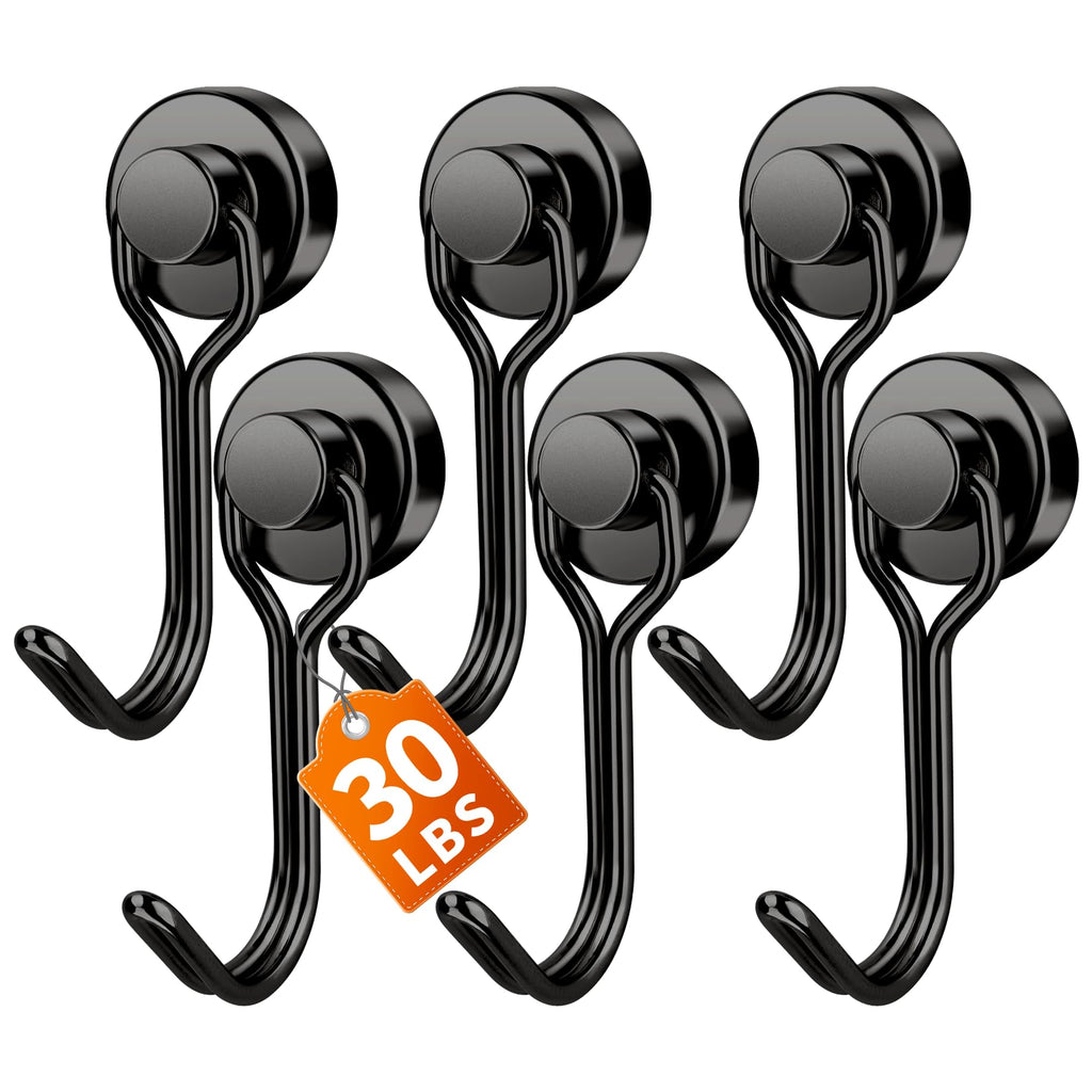 FINDMAG Magnetic Hooks for Cruise Cabins, 6 Pack, 30 LB+, Black
