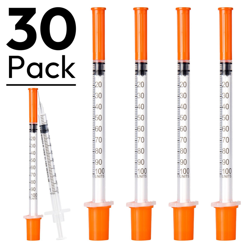 Neeiotm U-100 1ml 31G 5/16" Syringes, Individually Wrapped, 30 Pack