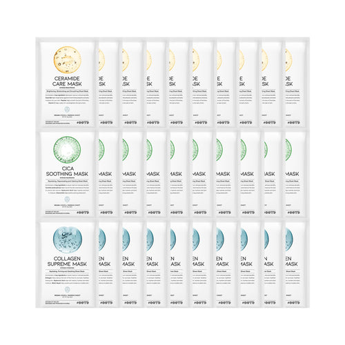 #OOTD Hydrating Soothing Sheet Masks Gift Set for Skincare, Korean Vegan Sheet Mask for Dry, Sensitive Skin, Calming, Smoothing, Brightening, Collagen, Ceramide, Cica, Hyaluronic Acid 30EA