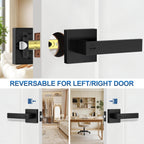 Plustool 3 Pack Matte Black Door Handles, Keyless Interior Door Knobs, Privacy Door Lever Locksets for Bedroom Bathroom, Heavy Duty Square Door Lock, Reversible for Left&Right Handled Doors