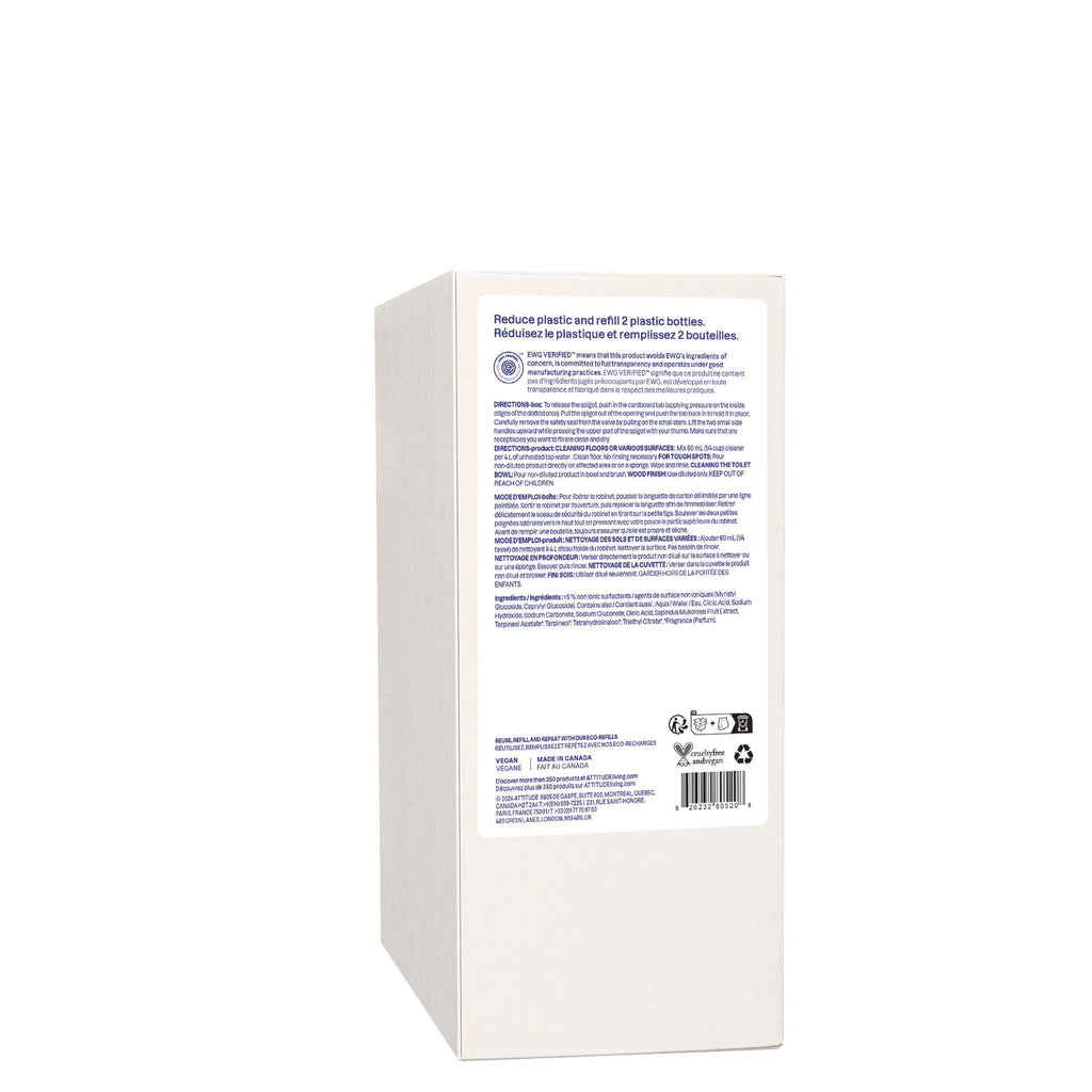 ATTITUDE Floor Cleaner Refill, EWG Verified, Streak-Free, Vegan & Plant-Based for Tile, Wood & Laminate Floors, Citrus Zest Scent, 67.6 Fl Oz