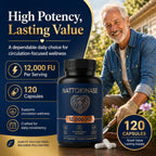 LUNESSA Nattokinase 12000 FU Per Serving, Nattokinase Supplement Organic, Supports Circulation & Heart Wellness, Vegan, Gluten Free, 120 Capsules