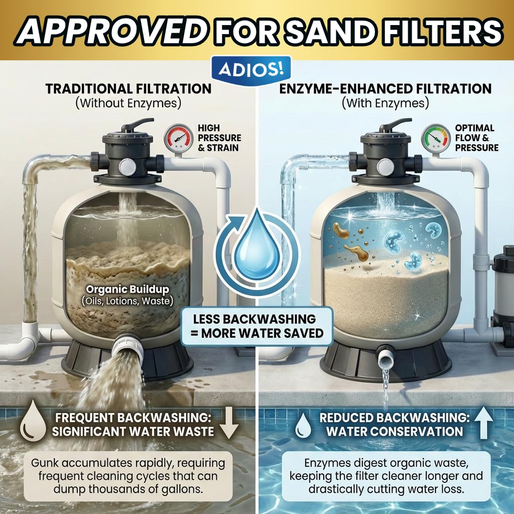 ADIOS! Pool Filter Cleaner, Deep Cleaning Soak Solution for Cartridge, Sand and DE Filters – Degreases and Restores Media - 128oz (Gallon)