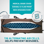 Lunderg Alternating Air Pressure Pad for Recliner Chair - Pressure Relief Cushion Topper for Recliner - Bed Sore Prevention - Medical Grade Mattress Pad, Cover & Quiet Pump - Home or Hospital (Coffee)