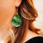 Green Earrings for Women with Gold Strands Teardrop Dangle Spring Dangling Wood Statement Jewelry MDF Kelly Lime Handmade by The Painted Pug (Large)