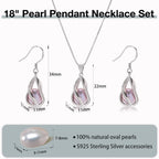 HENGSHENG Pearl Jewelry Set For Women S925 Sterling Silver Necklace & Earrings Set Freshwater Pearl Pendant Cage Set for Wedding Anniversary Prom Birthday Gift - Silvery Purple