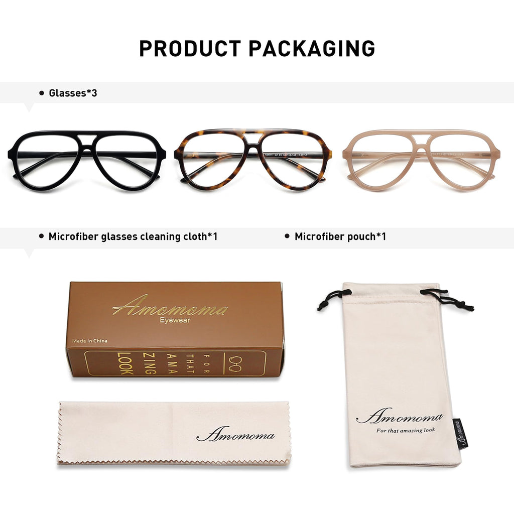 AMOMOMA 3 Pack Retro Aviator Reading Glasses for Women Men,Classic Large Oversized Reader Blue Light Computer Frame AM6111 C1+C2+C4 0.0X