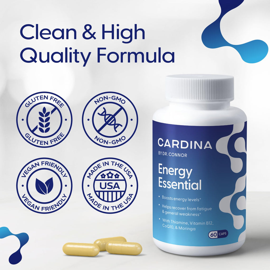 CARDINA B12 Vitamins for Women and Men - Brain Supplements for Memory and Focus with Thiamine B1 Supplement and COQ10 - Brain Memory Support - Non-GMO and Vegan B12 Supplement, 60 Ct
