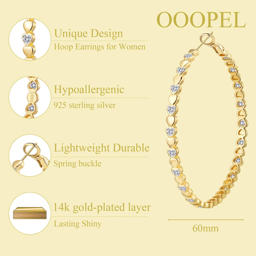 OOOPEL Gold Hoops Earrings for Women Sparkling 14k Gold Plated Rhinestone Hoop Earring for Womens Cubic Zirconia Jewelry Gift Large Hoop Earrings for Women