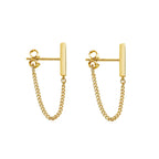 Reffeer 925 Sterling Silver Stud Earrings Minimalist Bar Earrings with Chain Dangle Earrings For Women (C-Yellow)