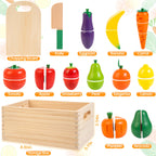 Wooden Play Food for Toddlers, Fruit & Veggies Cutting Set for Play Kitchen