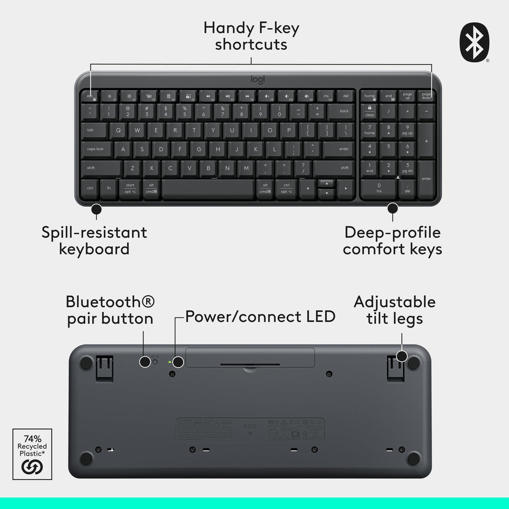 Logitech MK250 Wireless Bluetooth Keyboard and Mouse Combo - Graphite