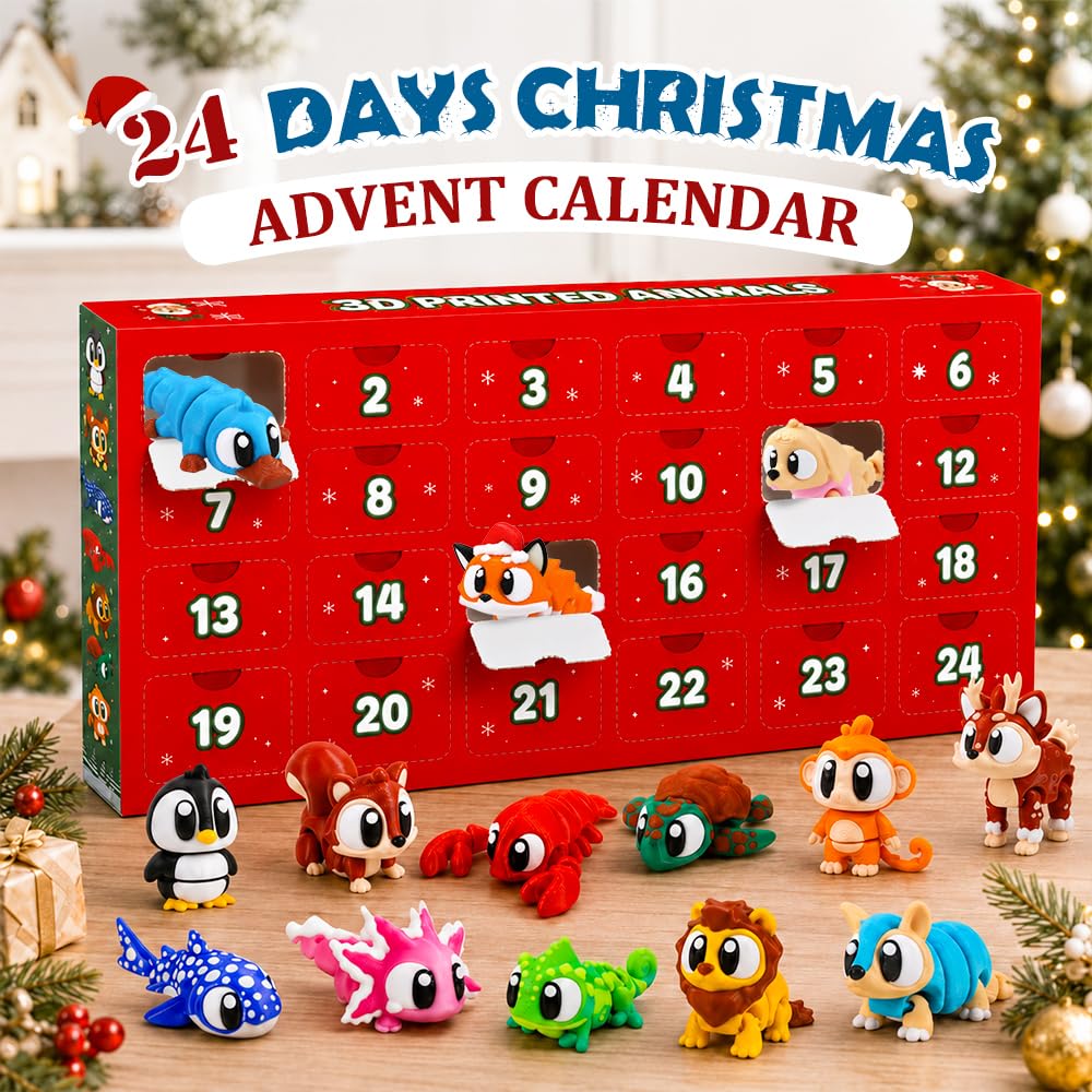 JOICEE 2026 Christmas Advent Calendar with Mini 3D Printed Animals Toys