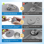 Hibbent 6 Pieces Drain Stopper, Rubber Kitchen Sink Drain Plug with Pull Ring for Bathtub, Kitchen, Bathroom and Laundry Sink in 6 Different Sizes, Grey