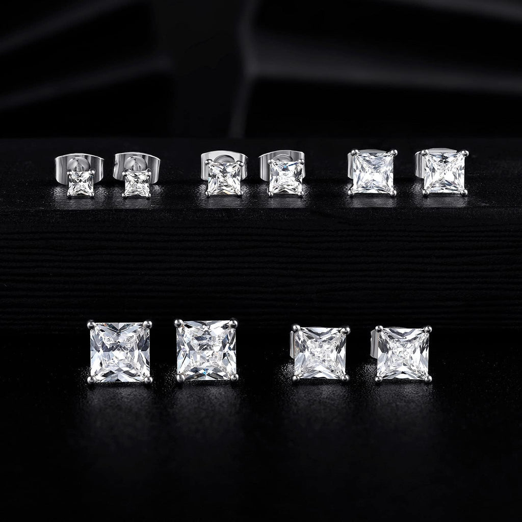 MDFUN 316L Stainless Steel Square Stud Earrings Set for Women Men 3-7MM