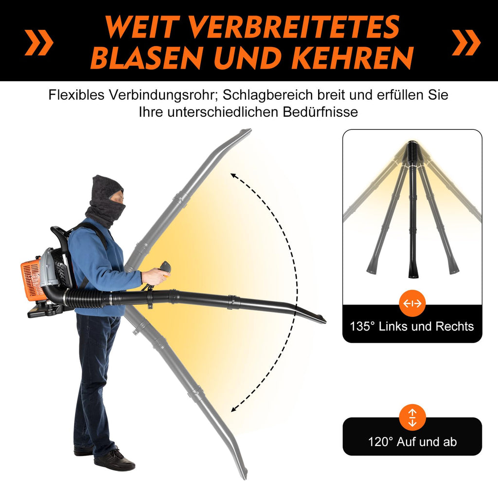 Backpack Leaf Blower 63CC 2 Stroke Backpack Gas Powered Leaf Blower with 1.8L Fuel Tank, Grass Lawn Blower Air Cooling Gasoline Grass Blower for Leaf, Sand, Gravel, Snow, Yard and Driveway