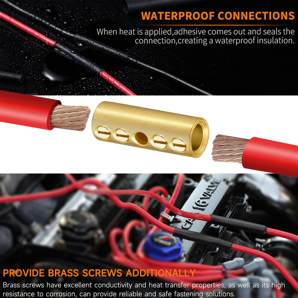 16-14 Gauge Wire Butt Connectors 20 PCS Brass Mechanical Butt Splice Connectors Kit 16-14 AWG Screw Sleeve Butt Splices Quick Connect Wire Connectors Mechanical Splices with 20 PCS 3:1 Heat Shrinks