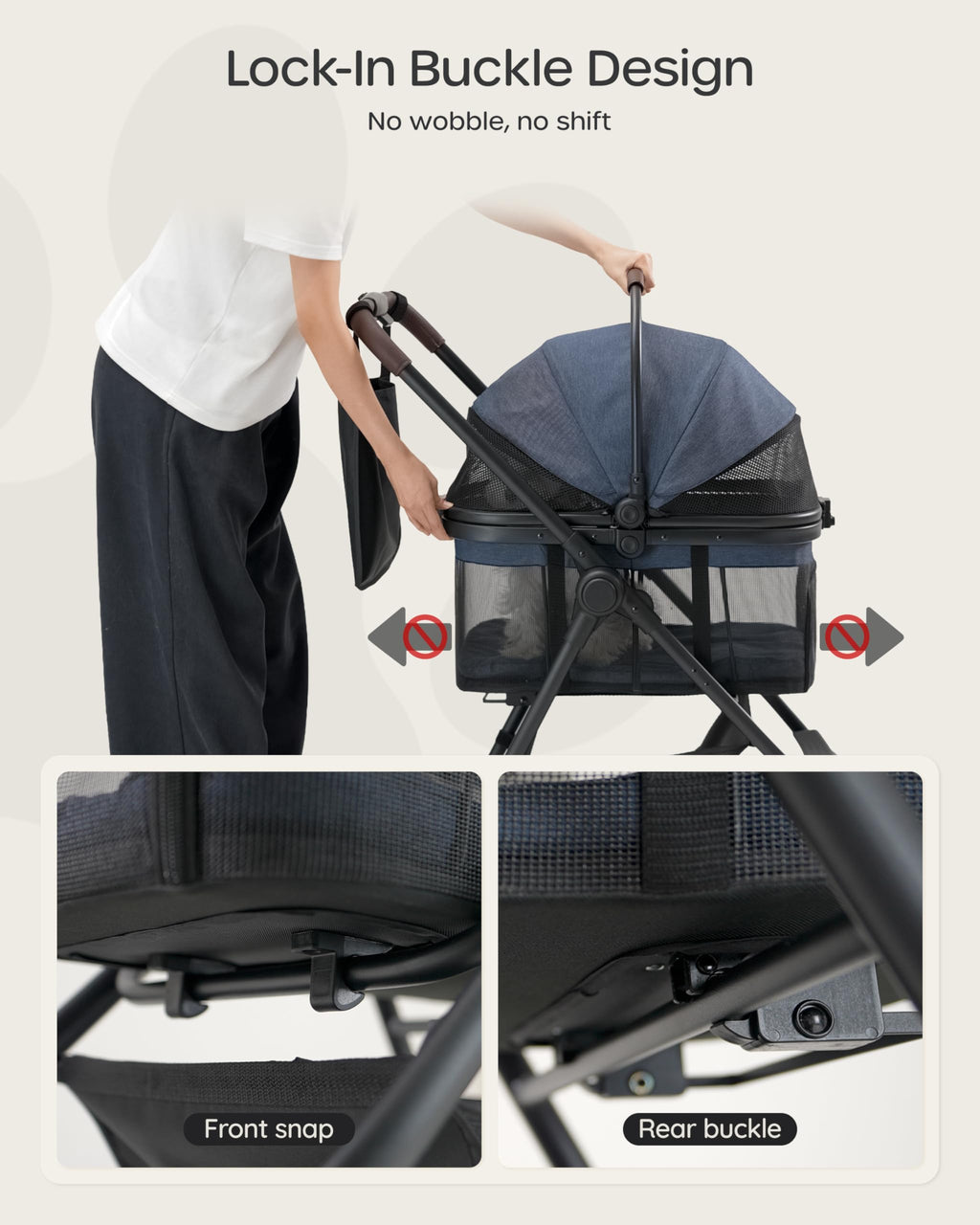 OJCME 3 in 1 Pet Carrier Stroller with Detachable Carrier, Foldable Dog & Cat Stroller for Small/Medium Dogs up to 33 lbs, Large Storage Bag, Full Window Mesh, One-Touch Dual Brake, Car Seat