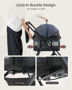 OJCME 3 in 1 Pet Carrier Stroller with Detachable Carrier, Foldable Dog & Cat Stroller for Small/Medium Dogs up to 33 lbs, Large Storage Bag, Full Window Mesh, One-Touch Dual Brake, Car Seat