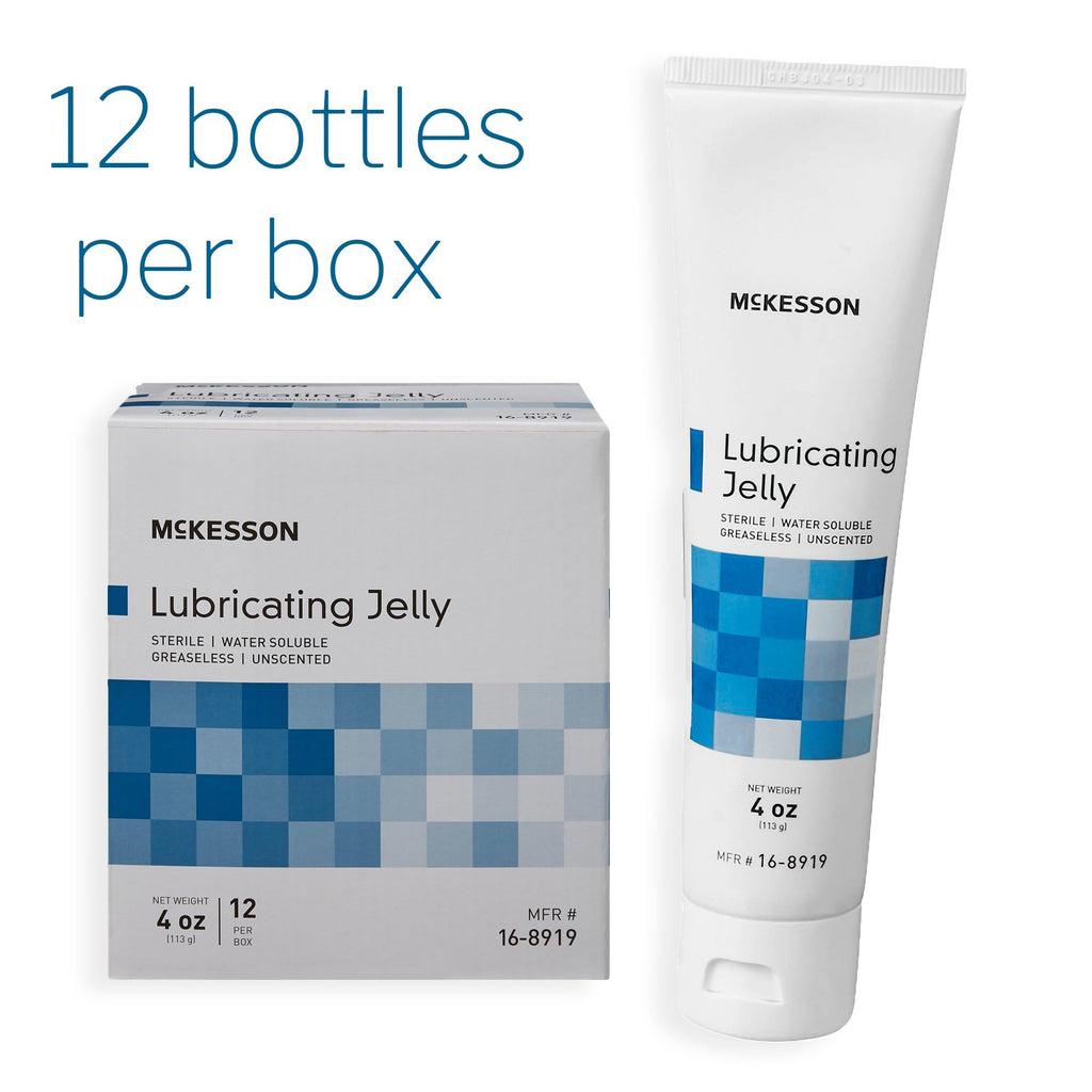 McKesson Lubricating Jelly, 4 oz [72 Count] Water Based Non-Sticky Lube, Water Soluble Lubricant Gel - for Surgical, Medical, Personal – Sterile Tube, Box of 6